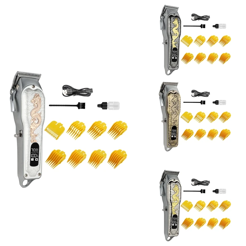 โลหะทั้งหมดรูปแบบมังกร Retro ไฟฟ้าผม Clipper ผมแบบชาร์จไฟได้ Trimmer LCD ผมเฉพาะเครื่องตัดผม