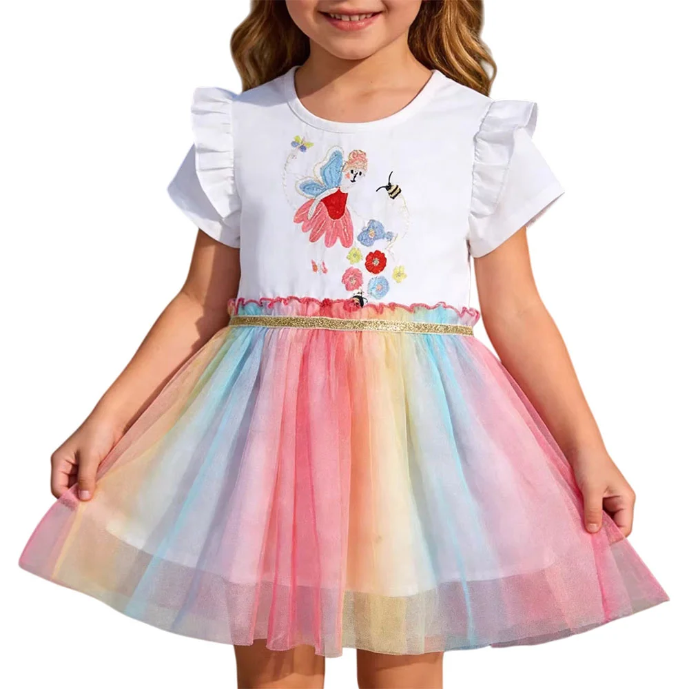 

Jumping Meters 2-8T Summer Fairy Tale Party Girls Dresses Tutu Princess Print Short Sleeve Birthday Wedding Baby Frocks Costume