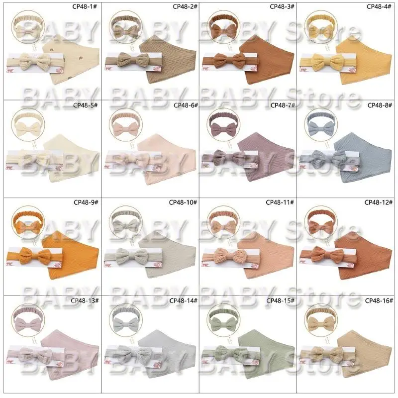 

Q81A 2Pcs Baby Girls Elastic Bows Headband Saliva Towel Set Princess Bowknot Hairband