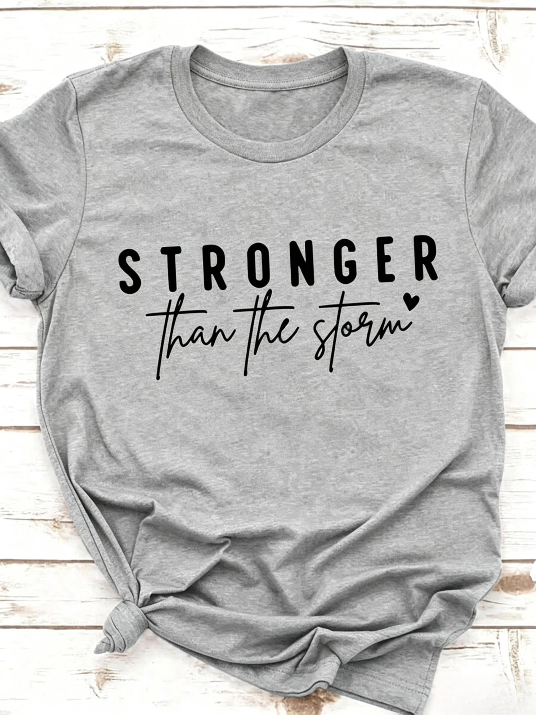 Women Crew Neck Short Sleeve T Shirt Stronger Than The Storm Inspirational Slogan Graphic Print Mustard Color Casual Spring Summer Daily Streetwear Tops