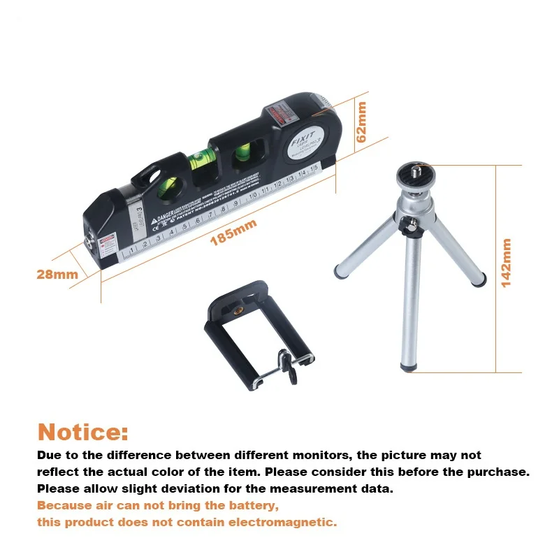 Home Multi-function High Precise Laser Leveling Instrument Steel Ruler Straight Line Laser Level Aligner Vertical Measure Tape