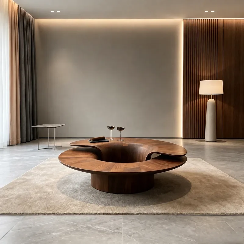 New Chinese Black Walnut Solid Wood Round Coffee Table Modern Light Luxury Creative Italian Minimalist Style Living Room