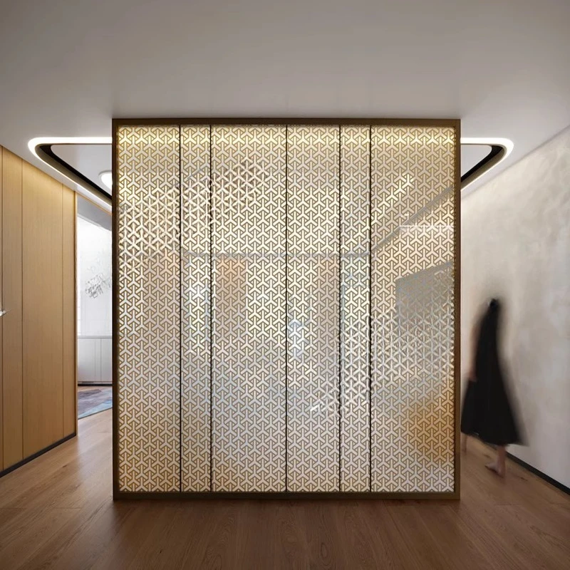 Stainless steel hollow metal screen new Chinese living room entrance carving