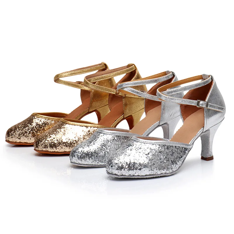 Salsa Dance Shoes Women Latin Dance Shoes Glitter Closed Toe High Heels 5cm/7cm Ballroom Tango Dancing Shoes Woman Girls Sandals