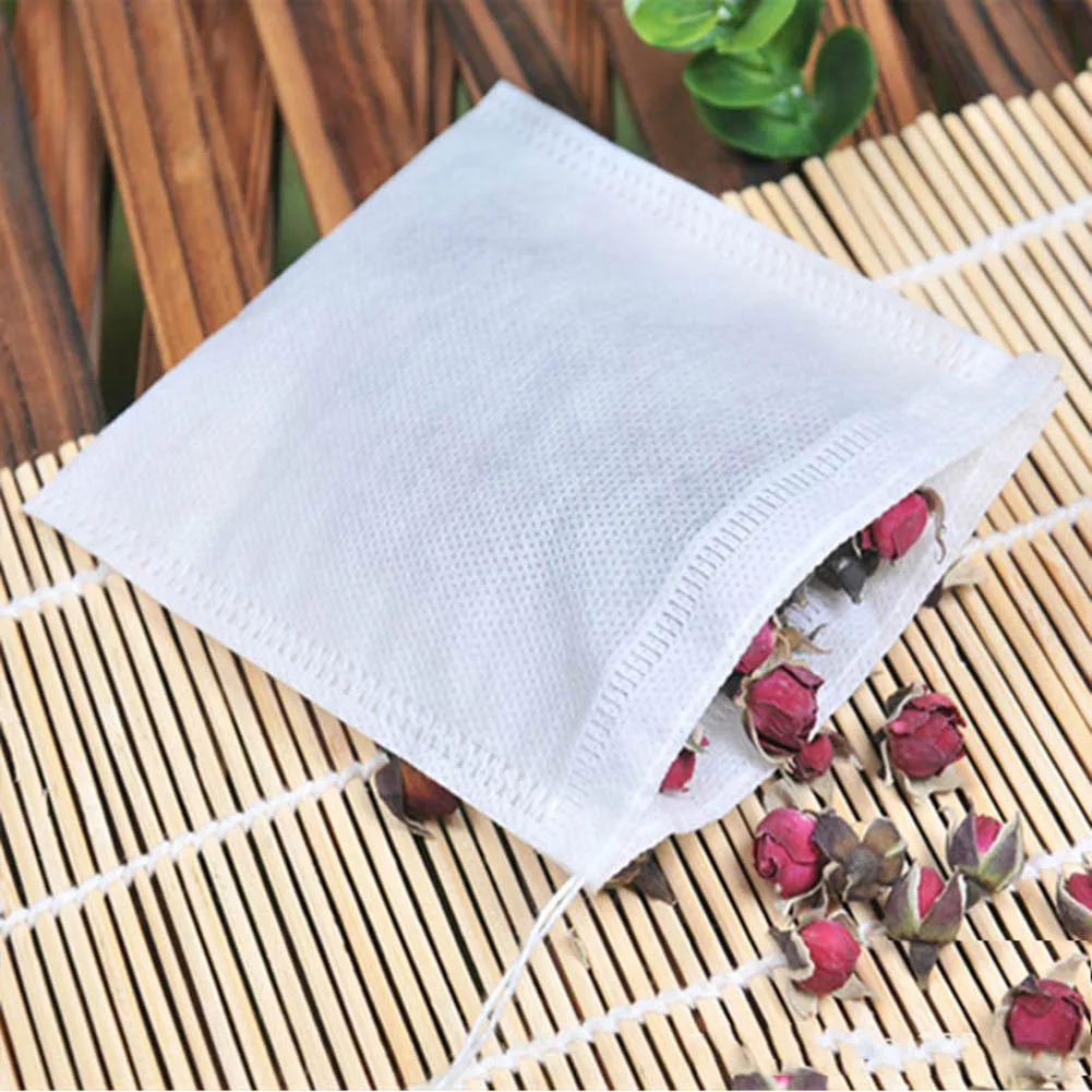 Bolsas de filtro desechables para Infusor de té, bolsitas de tela no tejida de calidad alimentaria, para hierbas y té, 100 piezas
