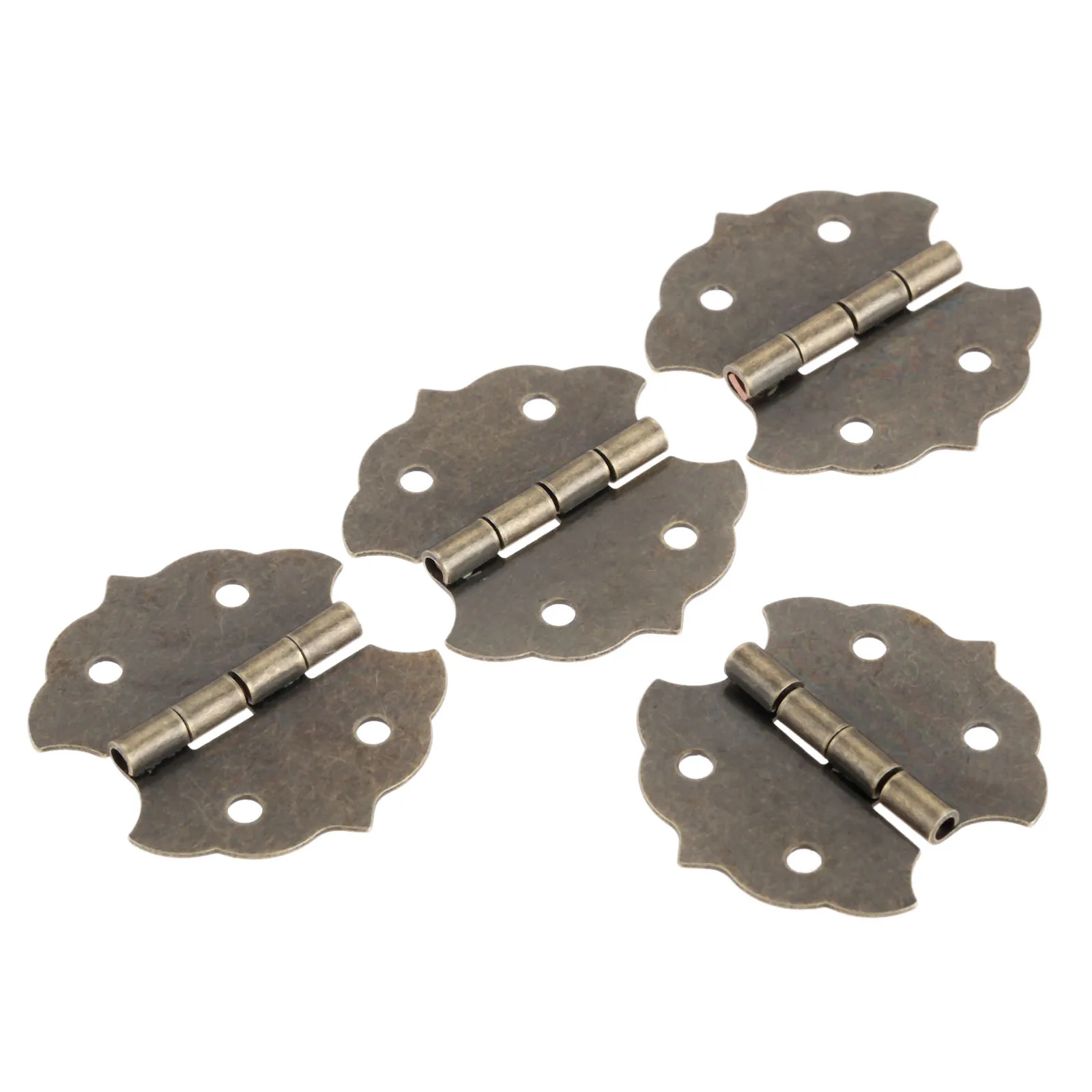 4pcs Flat Hinges +16 screws Lace Shape Antique bronze 29*31mm 4 Holes Furniture Chest Wood Jewelry Box Wine Case Retro Decor