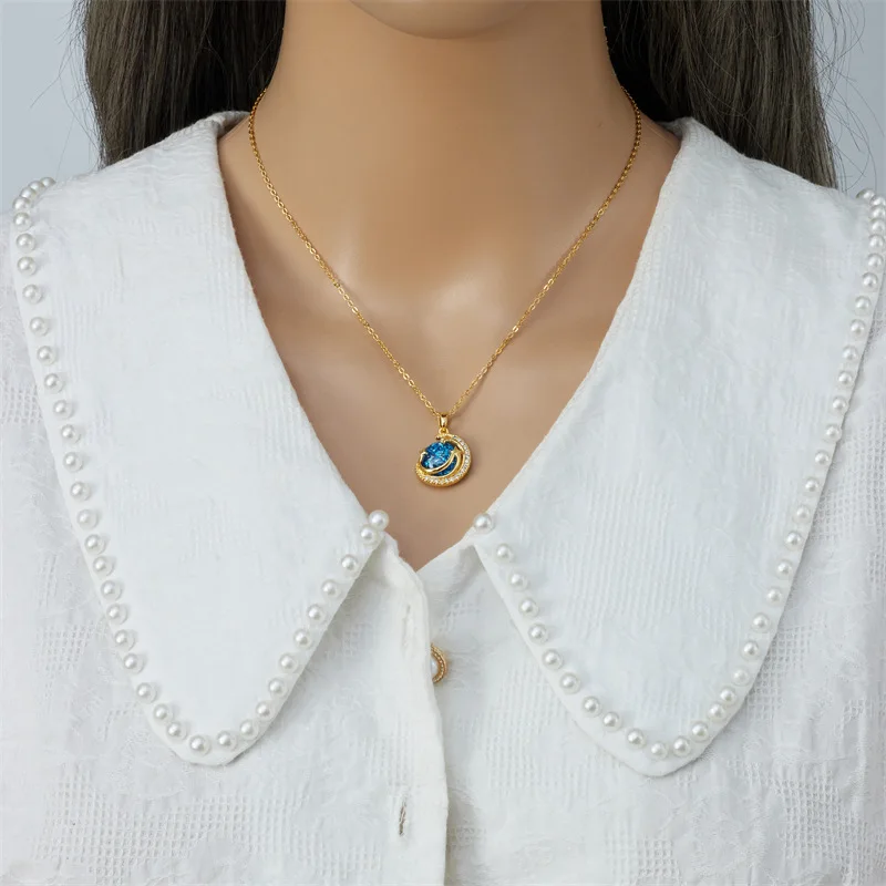 Collana con pianeta dei sogni in acciaio al titanio collana con ciondolo a forma di cielo cosmico catena con osso per accessori per gioielli di moda da donna regalo per feste