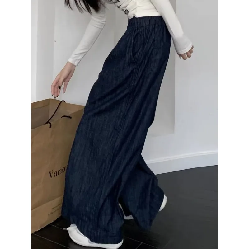 Solto retro calças de perna larga jeans de cintura alta primavera e outono feminino em linha reta até o chão calças compridas