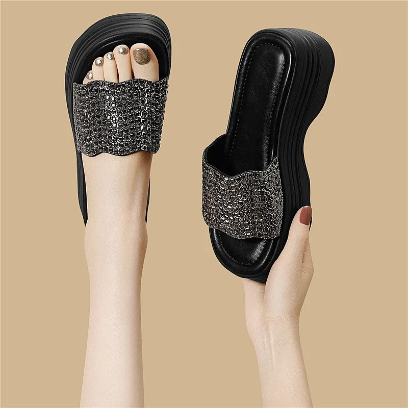 

Women's Platform Chunky Breathable Slide Sandals Rhinestone Height Increase Comfortable Casual Summer Shoes 2026 New Arrival