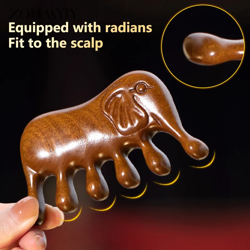 

Body Meridian Massage Comb Sandalwood Elephant Shaped Wide-toothed Comb Acupuncture Therapy Anti-static Smooth Hair Comb