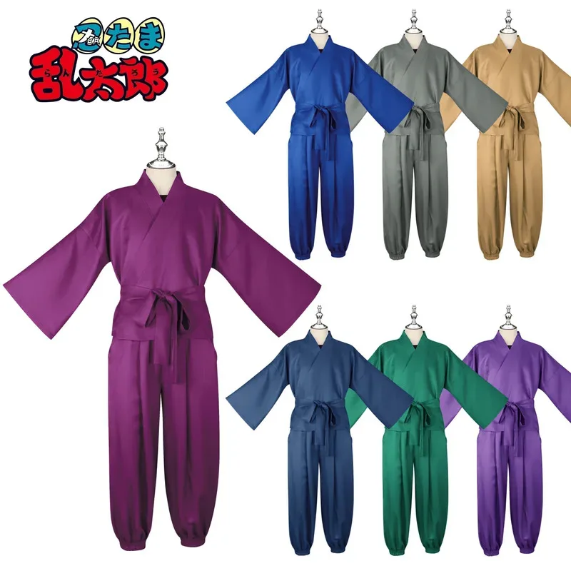 qa156Anime Nintama Rantaro Cosplay Costume Ninja Anime Kids Full Set Multi-colored Clothes Women Man Cos Halloween Party Comic C
