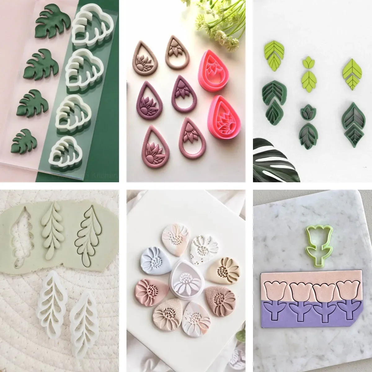 Leaf Earrings Clay Cutter Flower Leaves Pottery Ceramic Polymer Clay Mold Jewelry Pendant Cutting Mold Plant Shaped Clay Cutters