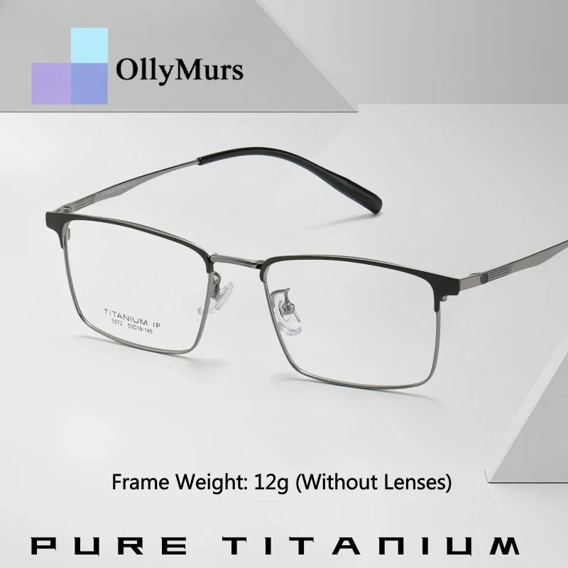 

OLLYMURS Luxury Pure Titanium Men's Eyeglasses Frame Ultra Light Business Square Small Size Optical Prescription Glasses 5572
