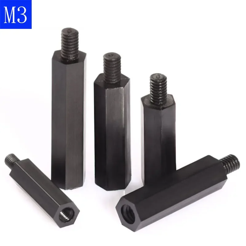 M3 + 6mm Black Male-Female Nylon Spacer M3 Hex Column Standoff Support Screws Nut Spacing screws Circuit board