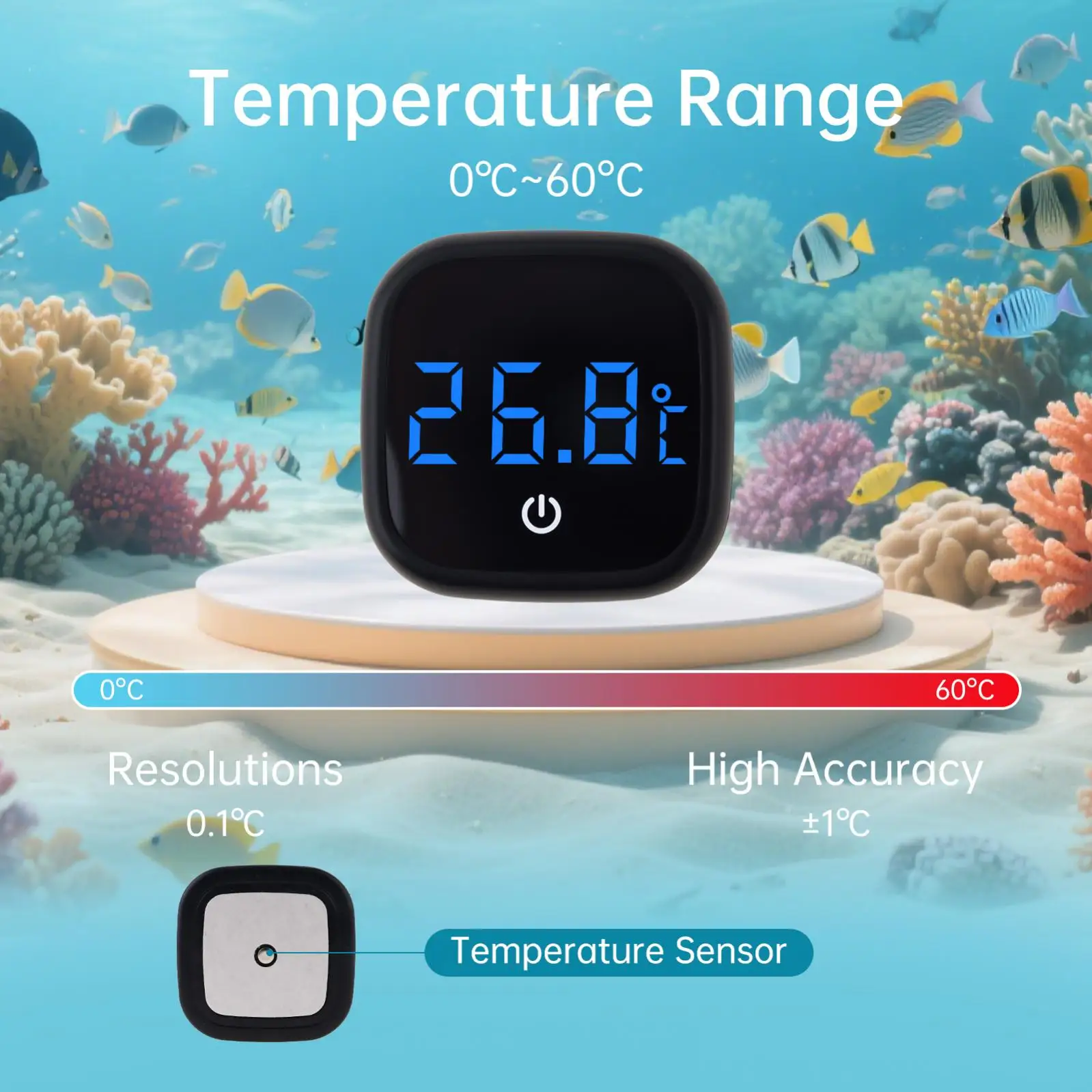 Cordless Digital Thermometer Square Display Degree Celsius White Black LED Fish Tank Temperature Gauge view 2