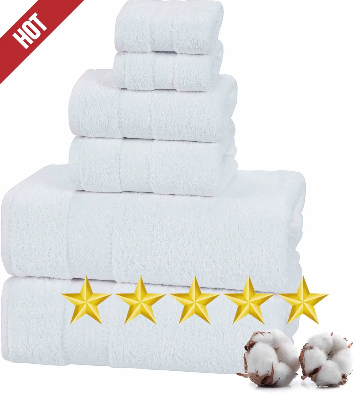 100% Turkish Cotton 6 Pcs Bath Towel Set, Luxury Bath Towels for Bathroom, Soft (Bath Towels, Hand Towels, Washcloths)-