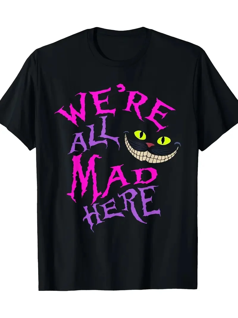

2025 Disney Pattern Printed Women's Casual Comfortable Unique Smiling Face Black Round Neck Short Sleeve T-shirt