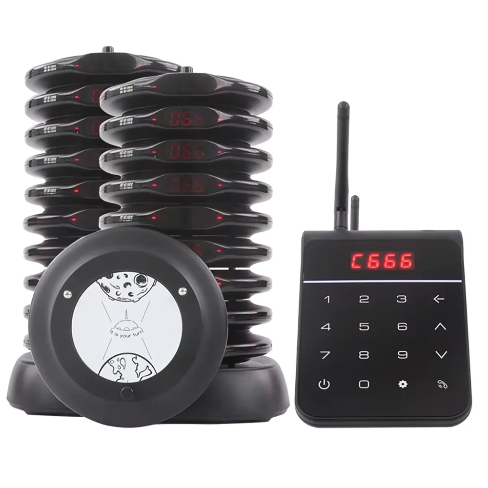 Wireless Restaurant Pager System Guest Queue Paging System Waterproof 20 Coasters Ring Flash Vibrate for Food Court Cafe Shop