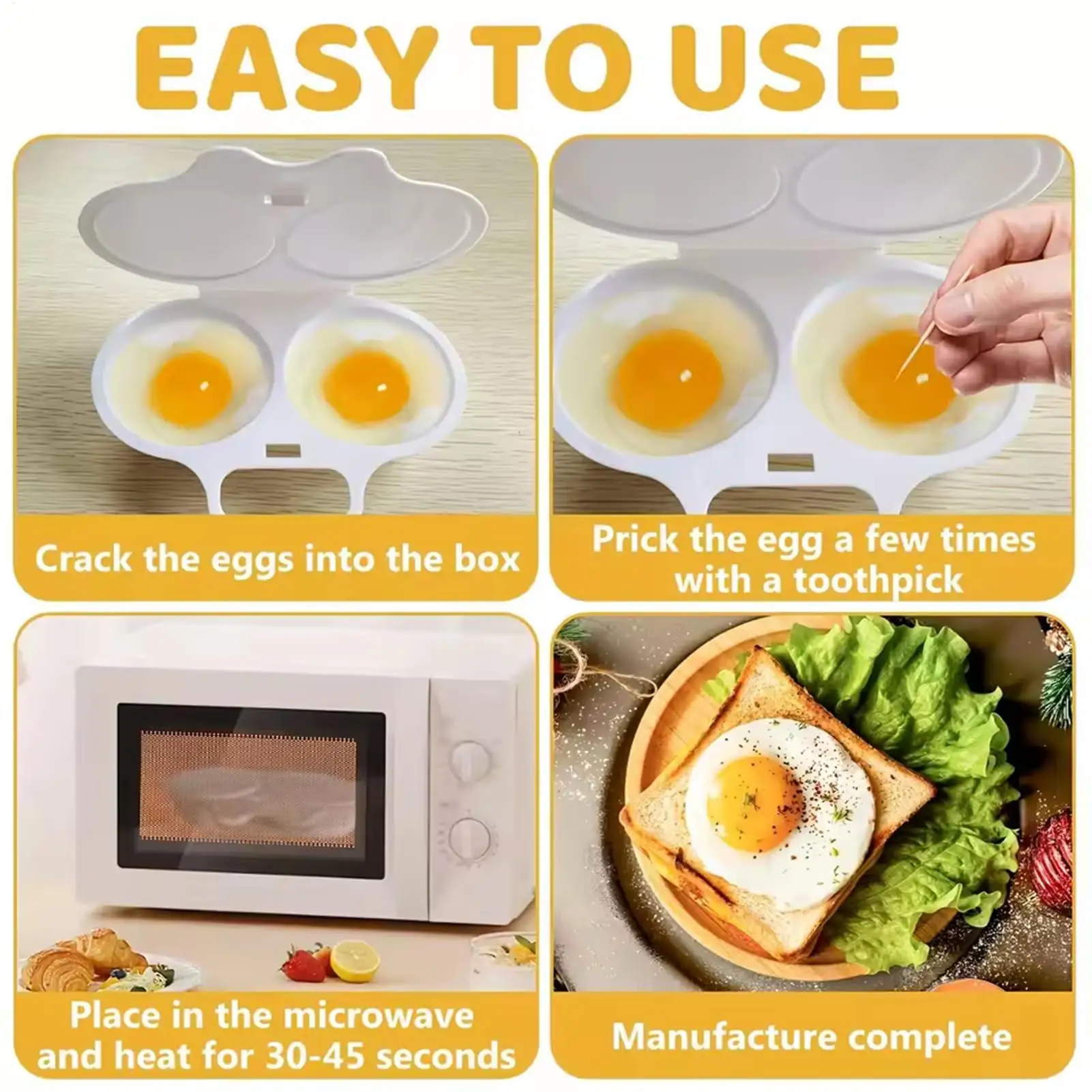 Food Grades Plastic Microwave Egg Cooker Kitchen Cooking Mold Heat Resistant Egg Fryer Easy To Clean Portable Steamed Egg Box