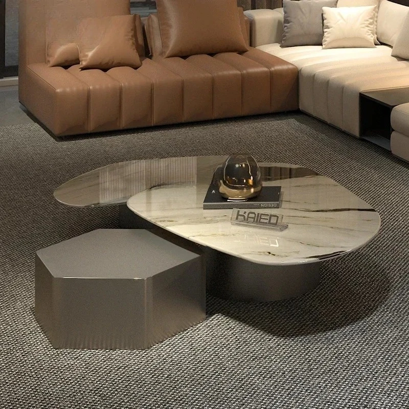A  High-end living room coffee table combination polygon irregular creative marble coffee table minimalist Italian style9338