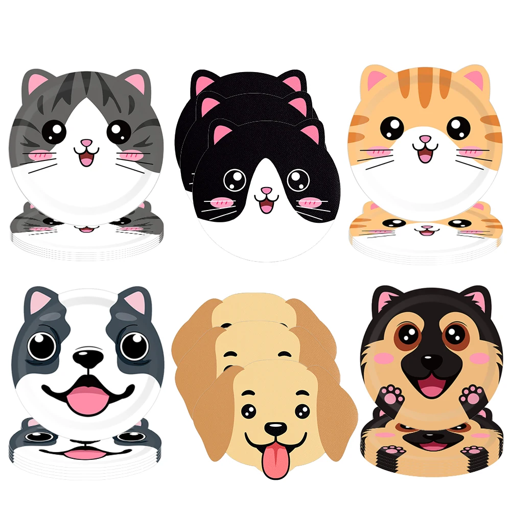 Platos de papel para fiesta de animales bonitos, platos desechables para perros y gatos, decoración de cumpleaños para niños, platos de vajilla de animales de dibujos animados, suministros para fiestas