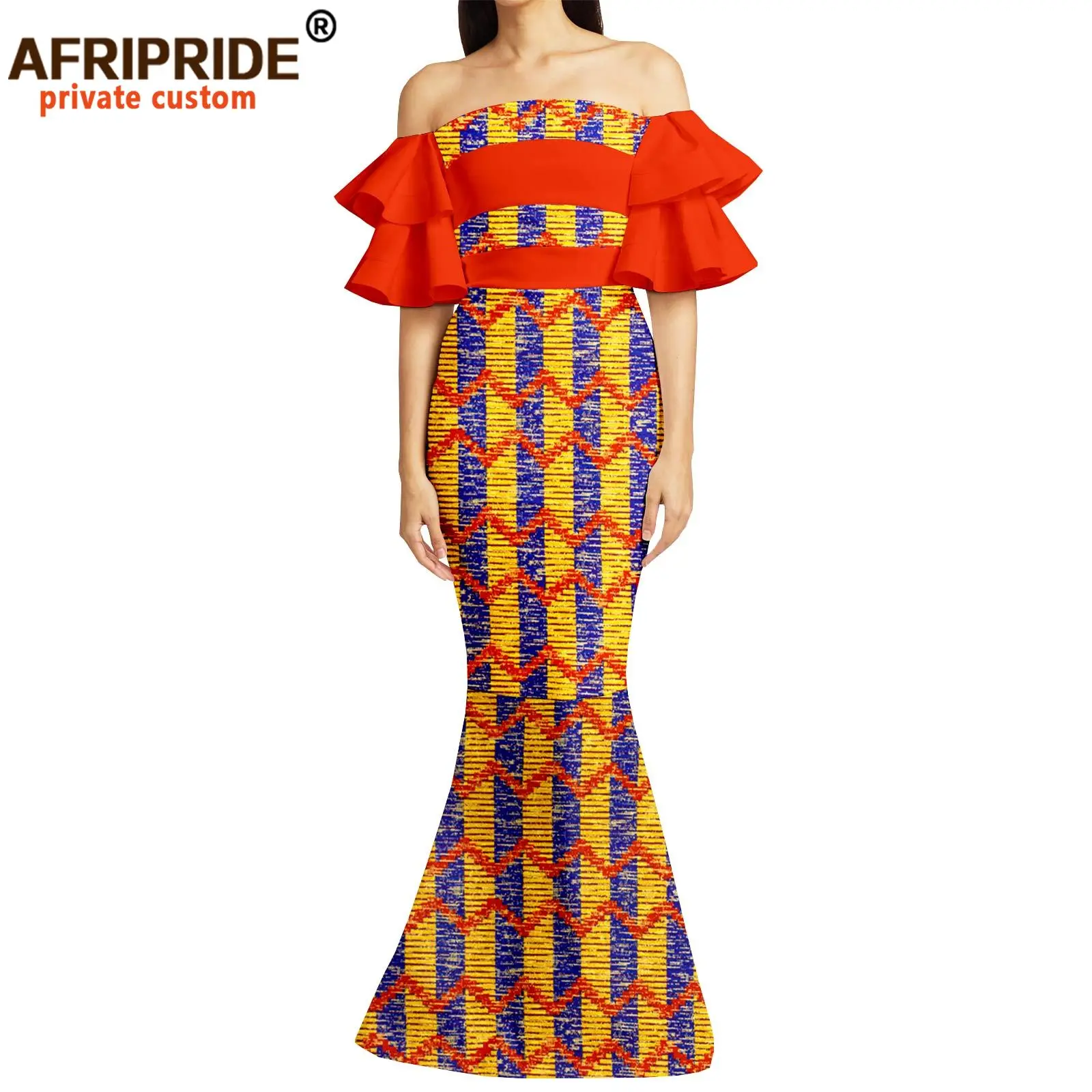 African Dresses for Women Off The Shoulder Ankara Print High Waist Elegant Fashion Dress Party Evening Gown Dress A2125028