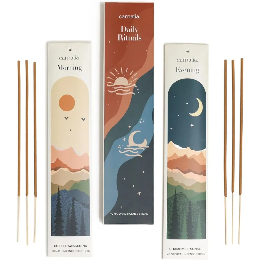 Juego de varillas de incienso de rituales diarios, aromas de café y manzanilla para energía matutina y relajación nocturna, 100% natural, hecho a mano