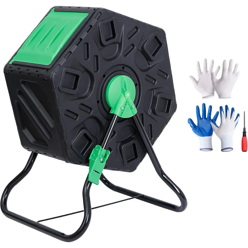 18.5 Gallon Compost Tumbler Bin All-Season Outdoor Single Rotating Chamber Composters w/ 2 Sliding Doors Solid Steel