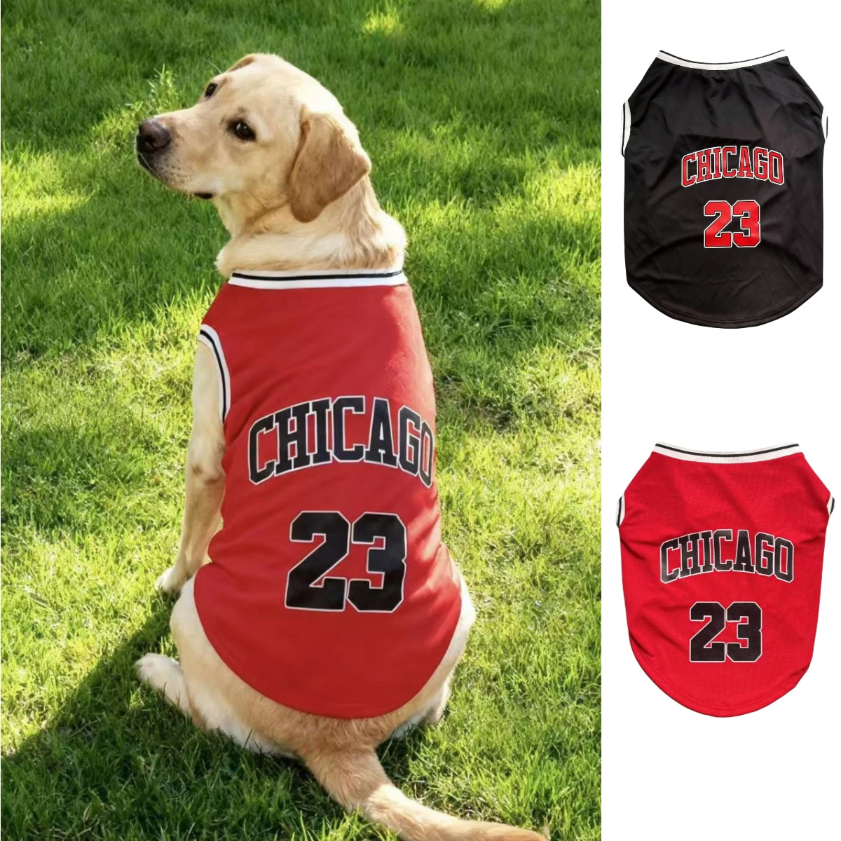 Chaleco de malla refrescante de verano para perros, ropa de baloncesto suave estilo Chicago, camisa informal de verano para perros medianos y grandes, ropa para perros Labrador