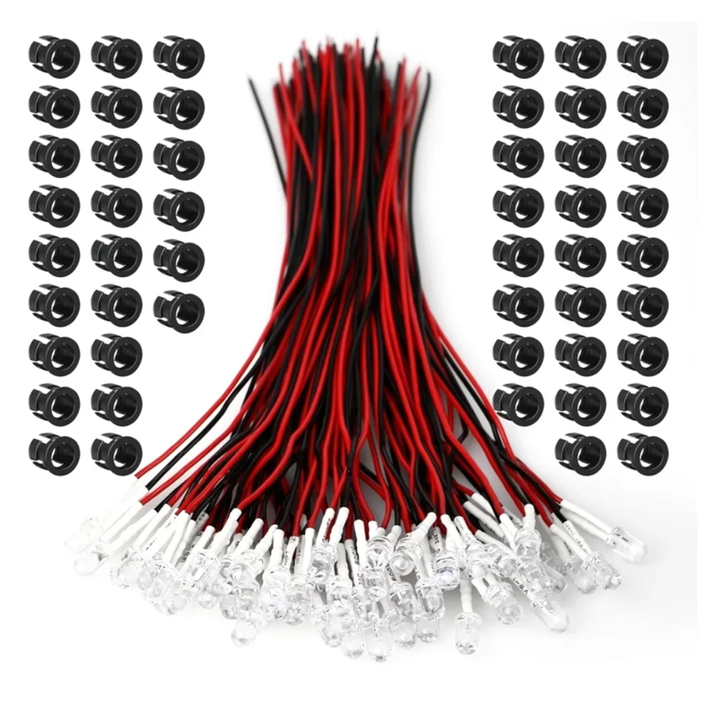 50 Pack 12V 5MM Pre Wired Led Light Emitting Diodes For Model Assortment Kit  For Test Measurement Tool Accessory