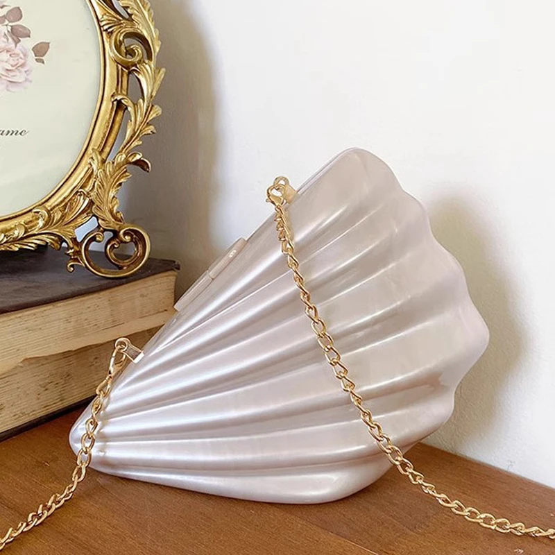 

Acrylic Evening Shell Bags 2024 New Designer Luxury Banquet Mini Coin Lipstick Clutch Crossbody Bag Chain Wedding Party Handbag