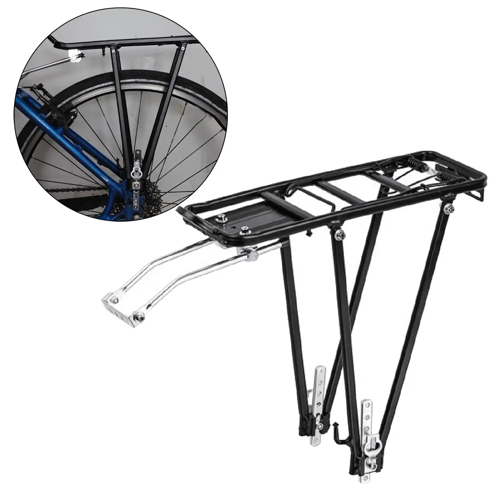 Rear Bike Rack Luggage Carrier Shelf, Multi Purpose Cycle Quick Release Universal Frame Bracket for Bag Holder Stand Black