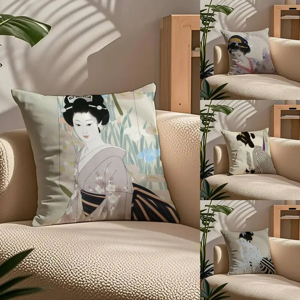 

Classic Japanese Lady Pillow Case Comfort Sofa Bed Silky Elegant Invisible Zipper Custom Decorative Cushion Cover