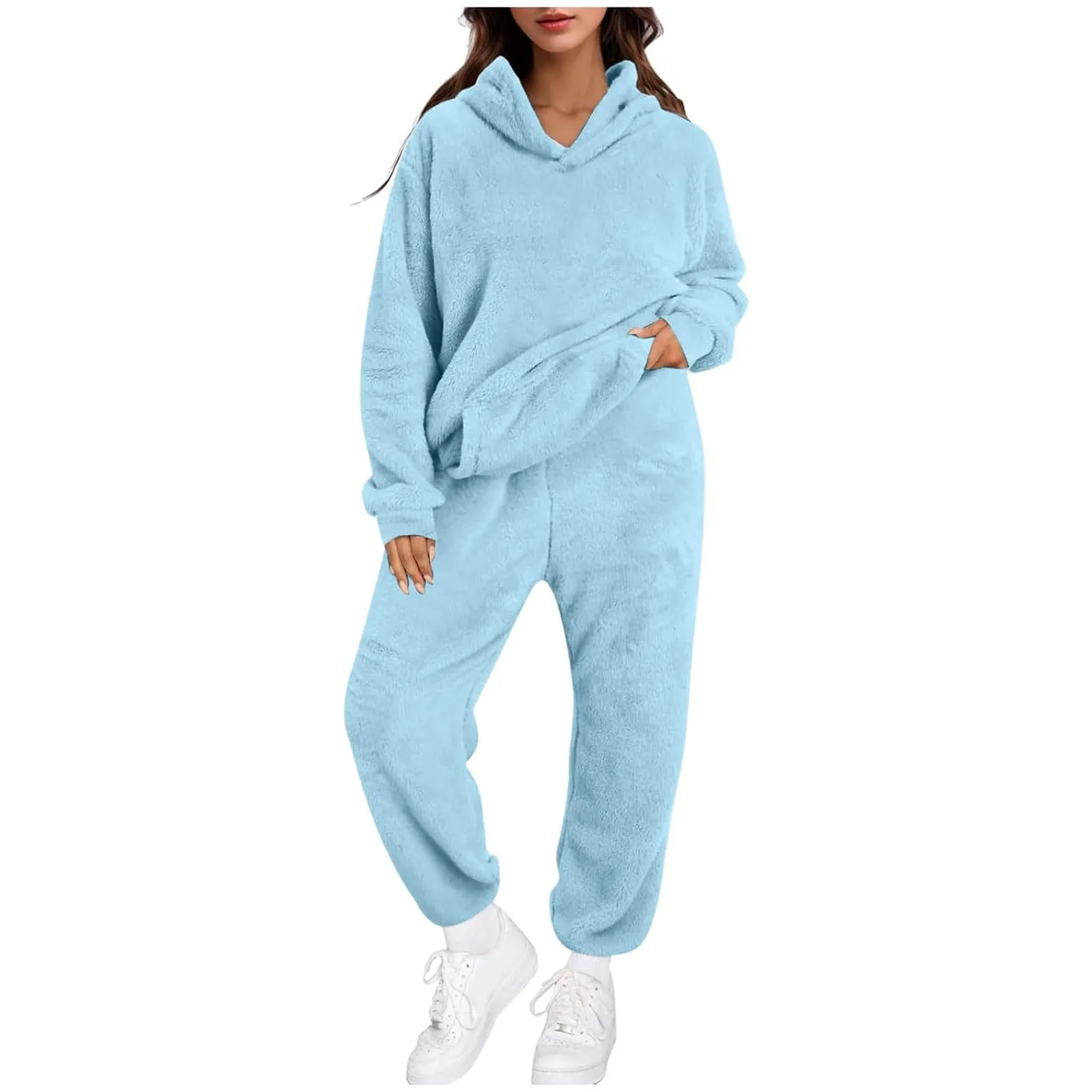 Winter Warme Fleece Pyjamas Für Frauen Set 2025, Neue Verdickte Mit Kapuze Nachtwäsche Weiche Warme Homewear frauen Plüsch Loungewear