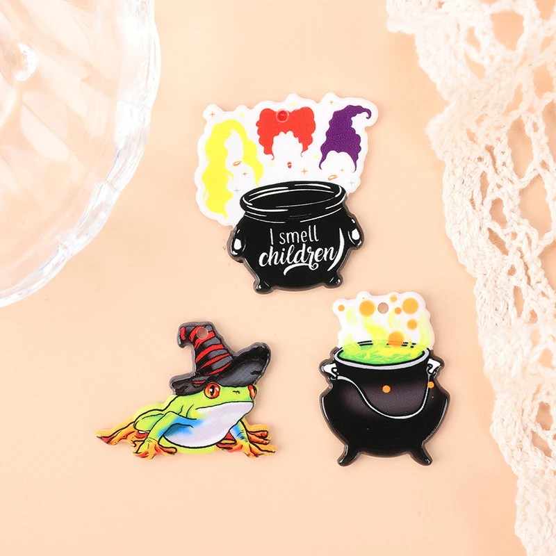 6Pcs Halloween Magic Frog Charms Acrylic Poison Jar Witch For Keychain Pendant Necklace Diy Making