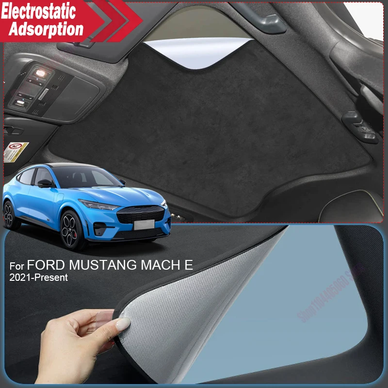 For 2021-Present Ford MUSTANG MACH E Car Suede Sunshade Electrostatic Adsorption Sunroof Anti-UV Heat Insulation Skylight