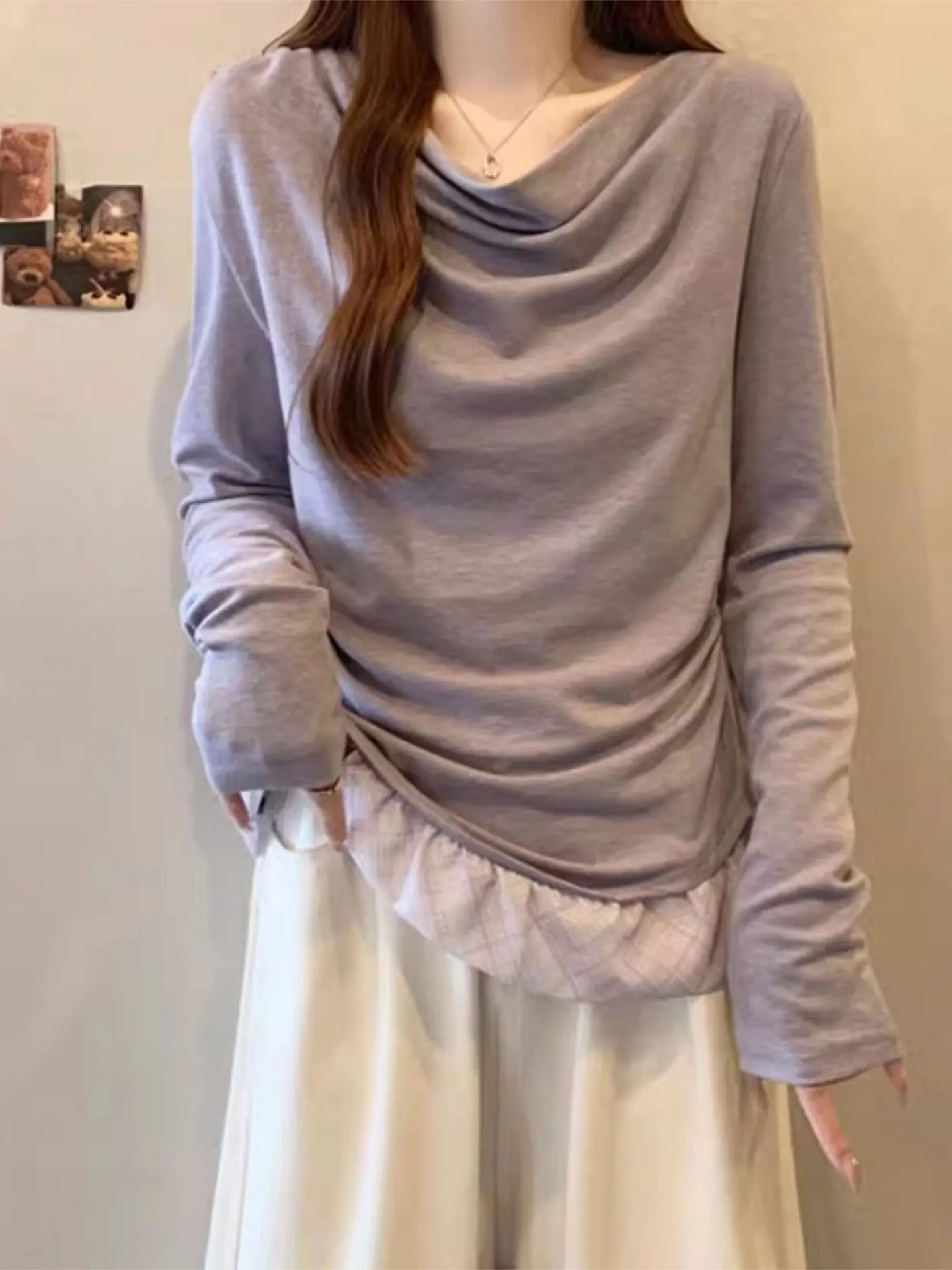 

Purple Long Sve T-irt Women's Spring 2026 Loose Fit Casual Sle Base irt with Sa Trendy Unique Boting Top