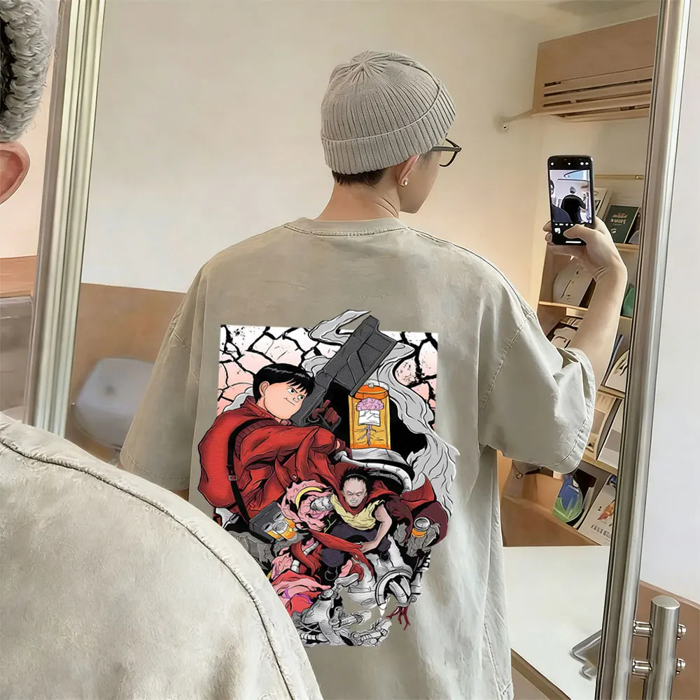 

Anime Akira Vintage Washed T Shirt Japanese Science Fiction Cartoon Movie Shotaro Kaneda Graphic T-shirt Male Oversized T-shirts