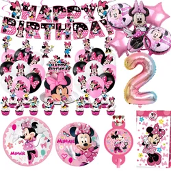 Decoración de fiesta de Minnie Mouse, vajilla desechable, plato de taza de Minnie, globo para niñas, baño de bebé, suministros de fiesta de cumpleaños