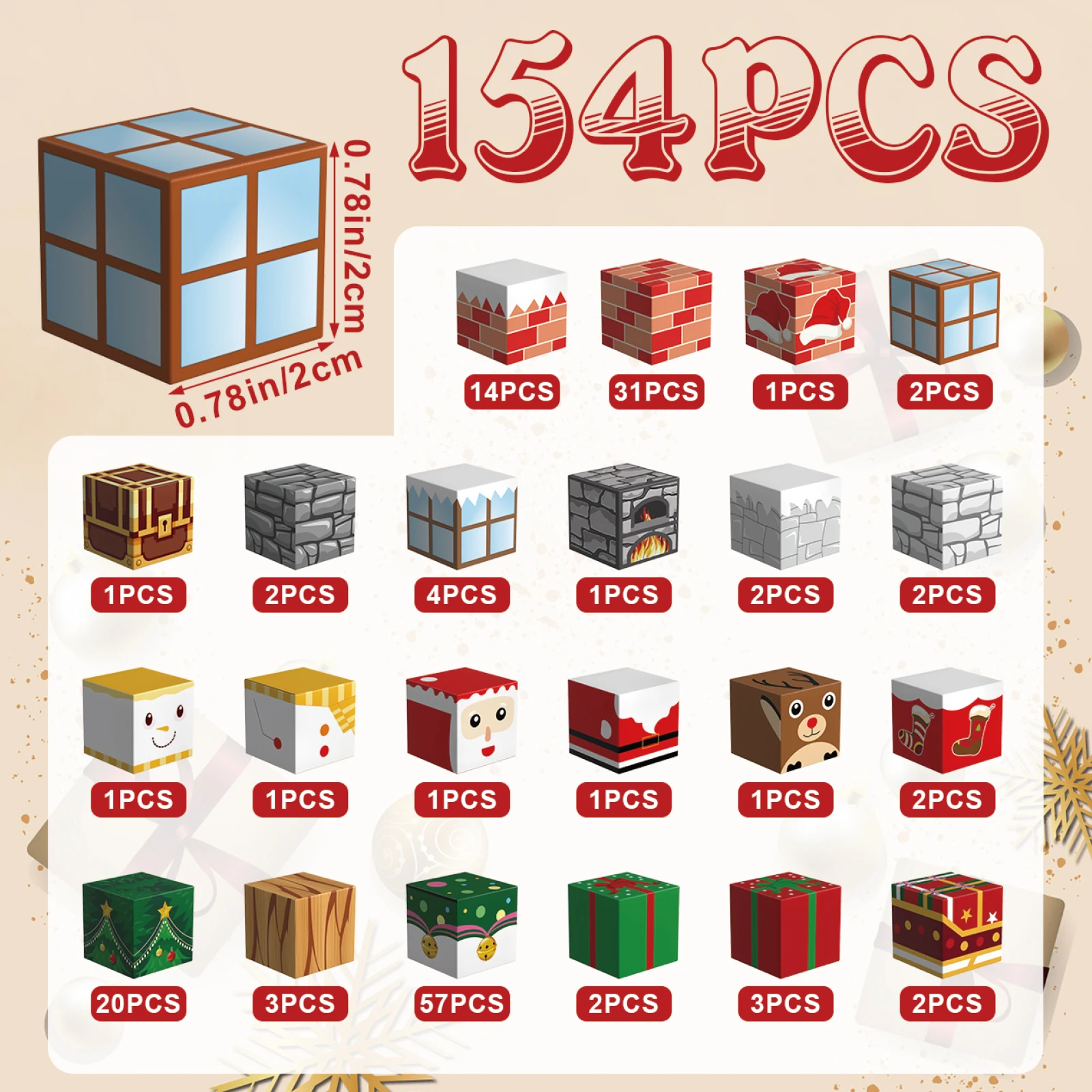 Blocs magnétiques 154 pièces, Cubes magnétiques pour maison de noël, jouets de Construction pour garçons et filles, jouets sensoriels STEM Montessori
