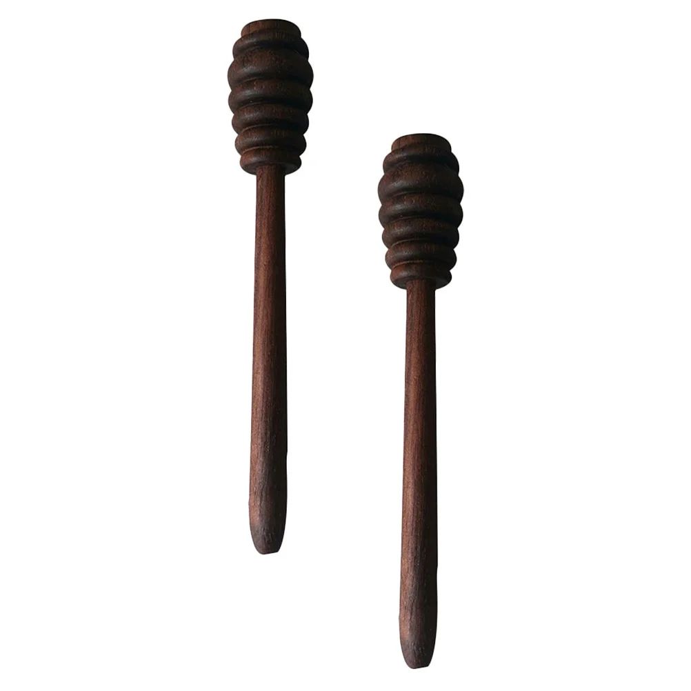 2 Pcs Honey Stick Wood Stirrer Whisking Rods Honeycomb Bulk Stirring Syrup Black Walnut Spoons Stirrers