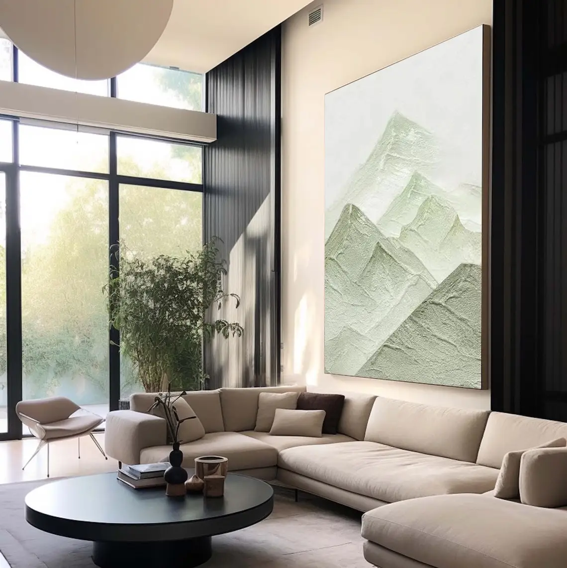 Serene Mountain Peak Art Soft Green and White Mountain Texture Handmade Painting Abstract Landscape Canvas Art Modern Wall Decor