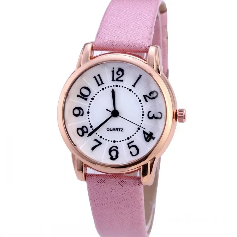 Fashion Women's Watches PU Leather Belt Quartz Watch Casual Simple Digital Acrylic Surface Creative Student Watch