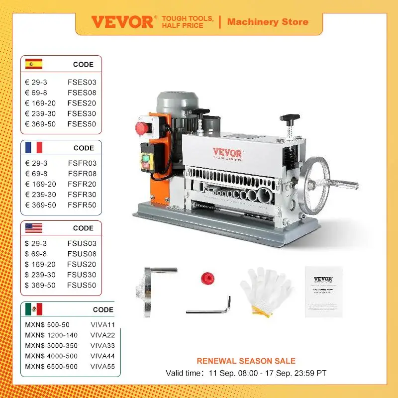 VEVOR Electric / Manual Wire Stripping Machine Cable Stripper Wire Peeler 370W 1.5-36mm 11 Channels for Scrap Copper Recycling