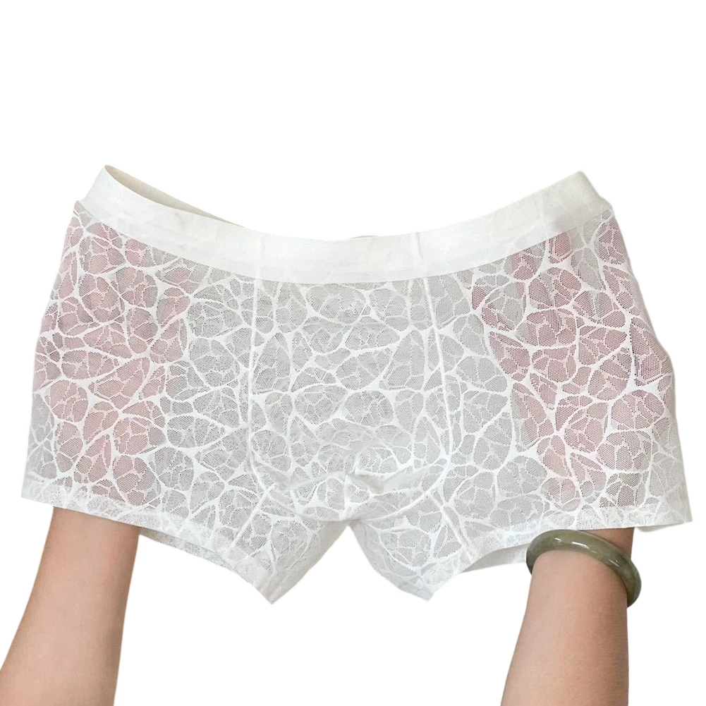 Men's Ice Silk Mesh Lace Plus Size Boxer Shorts Extreme Men's Panties U Convex Pouch Trunks Underwear Lingerie Ultra Hot Briefs