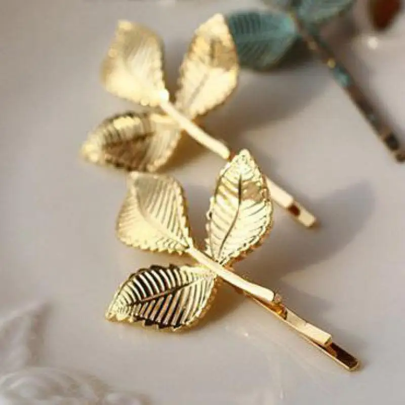 The Latest Models Three-dimensional Leaves Fresh Retro Small Hairpin Side Clip Hair Accessories Wholesale Hair Sticks Crystal