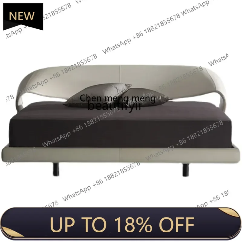 P178 سرير مزدوج فاخر خفيف على الطراز الإيطالي غرفة نوم رئيسية جلد طبيعي 1.8 متر أثاث فيلا على الطراز الكريمي