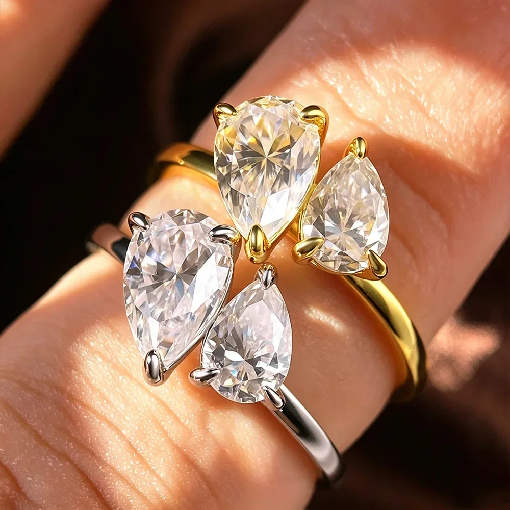 FCGJHW Double WaterDrop Moissanite Rings 925...