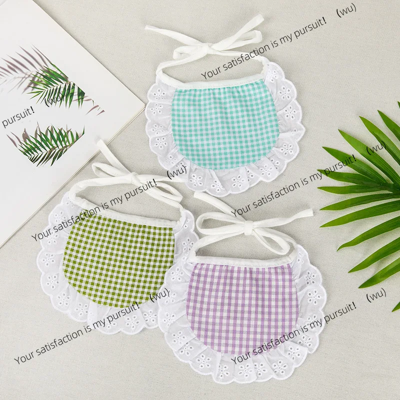 Checkered Small Flower Bib Cat Scarf Pet Dog Drool Scarf Triangular Scarf Collar Pet Supplies Accessories Breathable in Summer