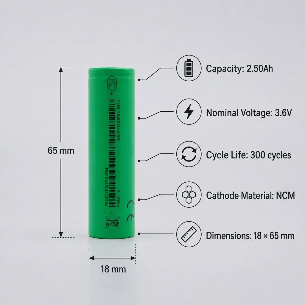 E-power INR18650-25P 18650 2500mAh 3.6V 12C NMC Lithium-ion Battery for Power Tools Electric Vehicles & Drones-300 Cycles